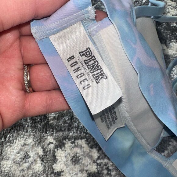 PINK VS Bonded (XS) Blue//Pink Tie Dye Strappy Bralette Triangle Bra - Picture 4 of 6